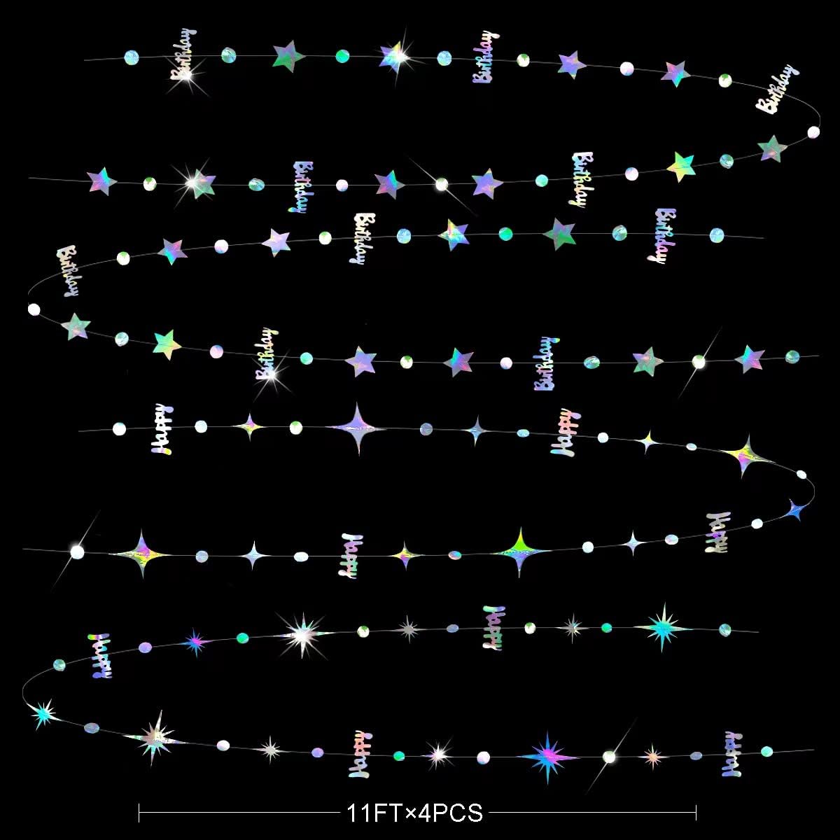 Iridescent Happy Birthday Garland Circle Dots Stars