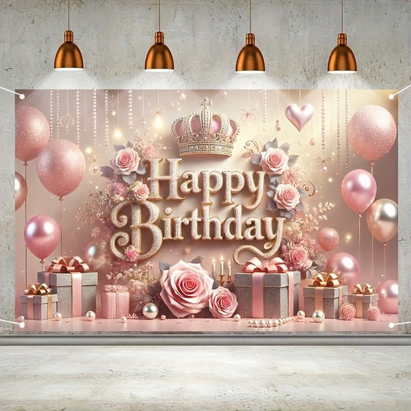 Royal Rose Themed Birthday Backdrop Banner