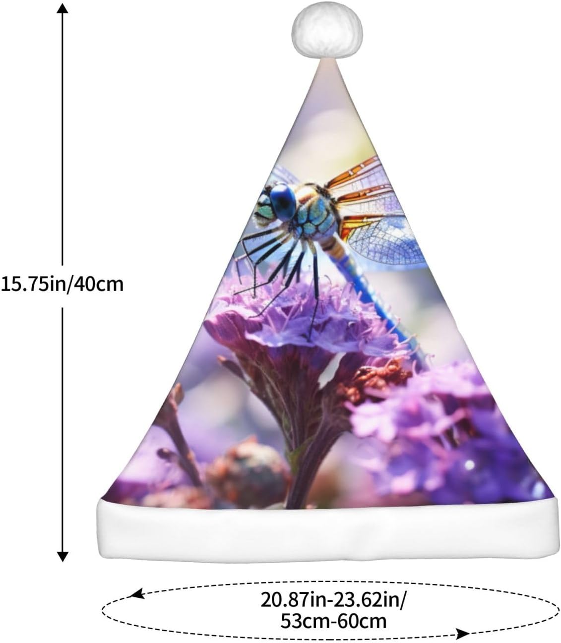 QINZHENG Personalized Santa Hat with Dragonflies and Flowers Print