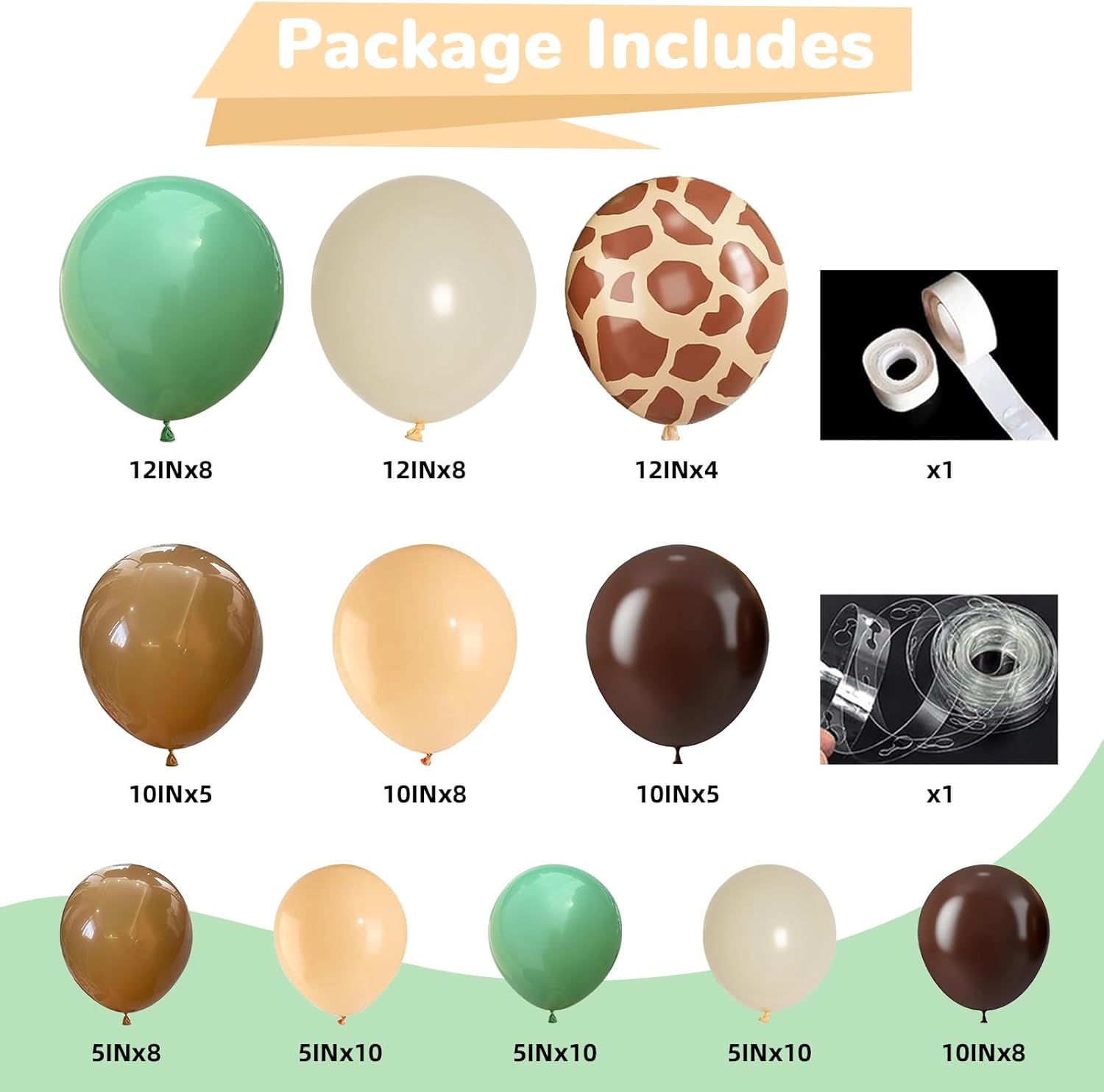 Sage Green Brown Balloon Garland Kit with Jungle Themes
