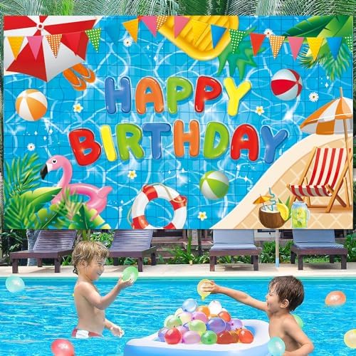 Pool Party Birthday Banner Backdrop Decorations