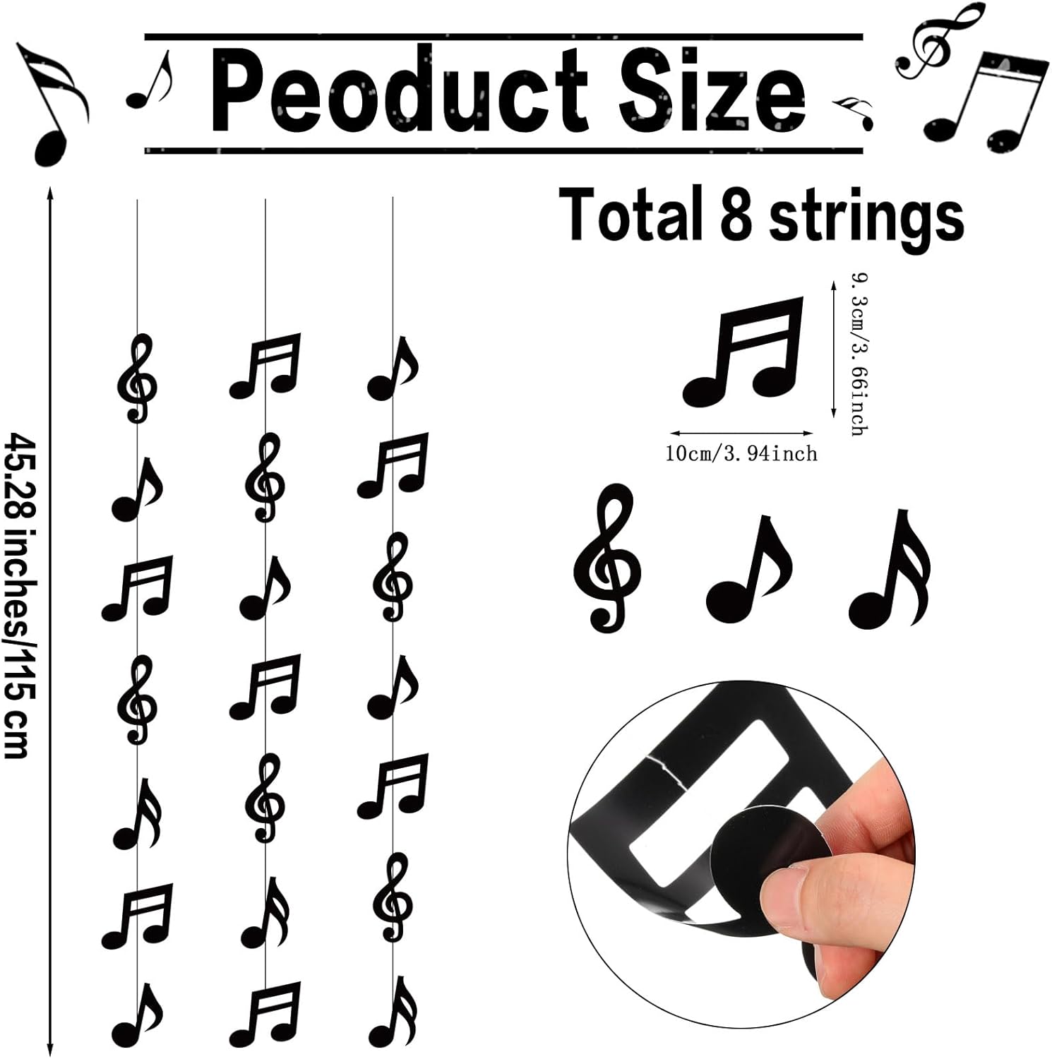 Cindeer Music Notes Party Decorations 8 Pcs Garland
