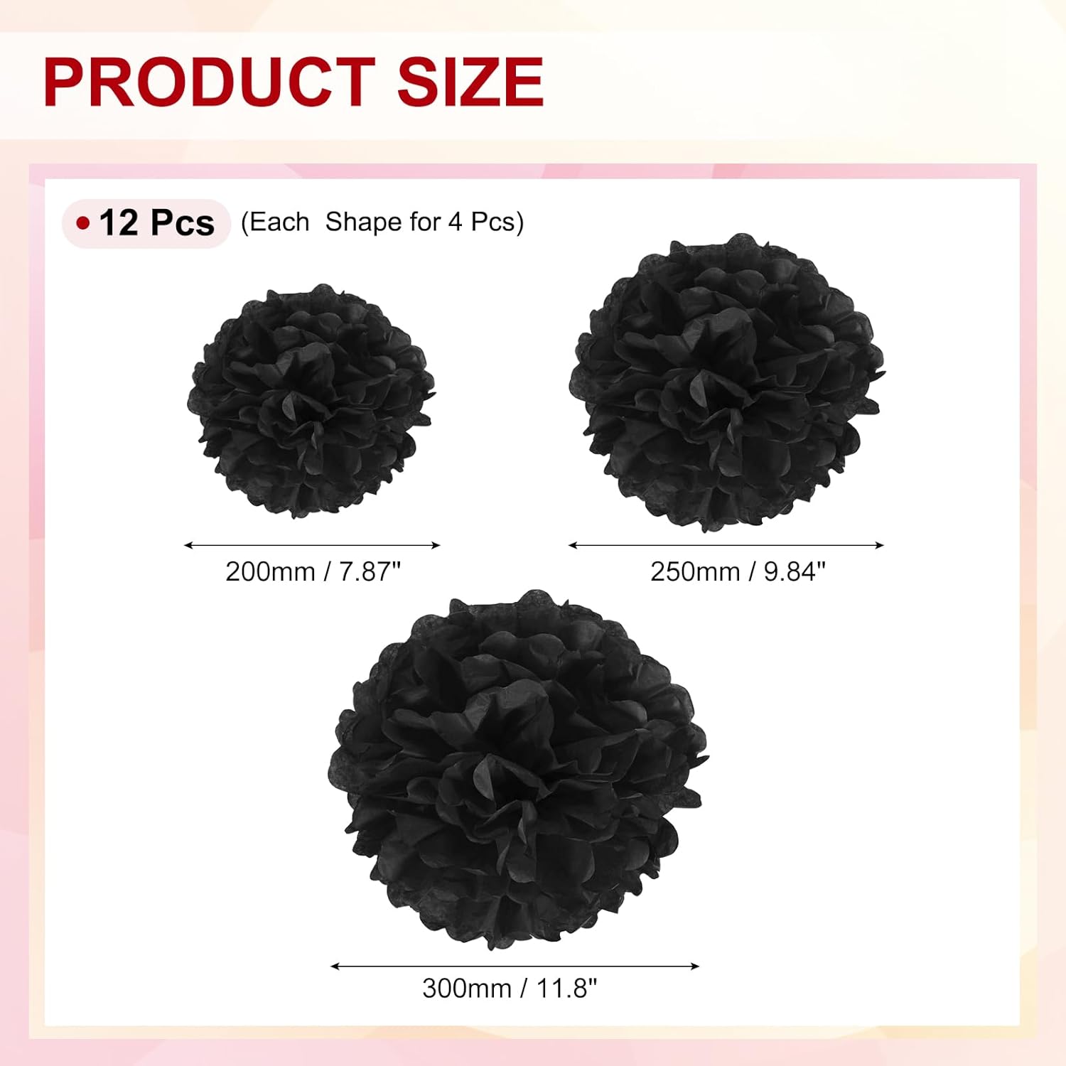 PATIKIL Paper Pom Poms Set 12 Pcs Black Decorations