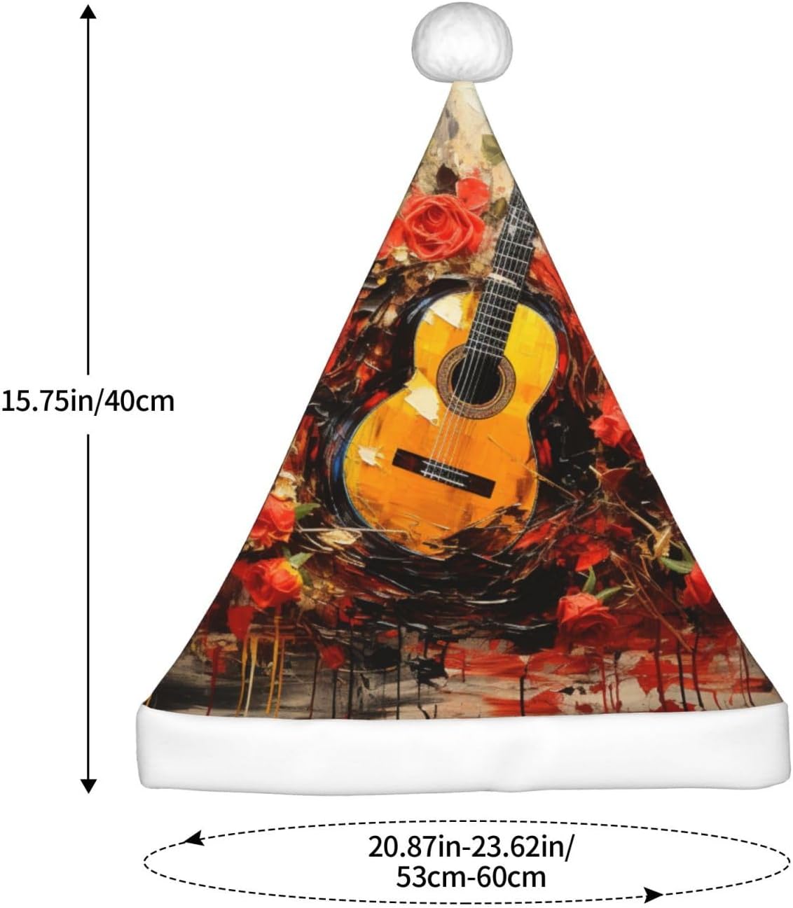 QinZheng Christmas Santa Hat with Guitar Painting Print