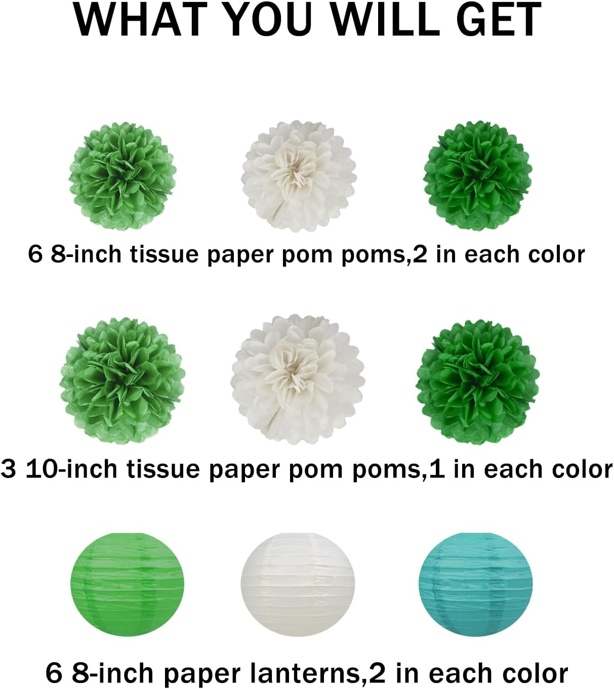 White Green Dinosaur Theme Party Decorations 15Pcs Tissue Pom Poms
