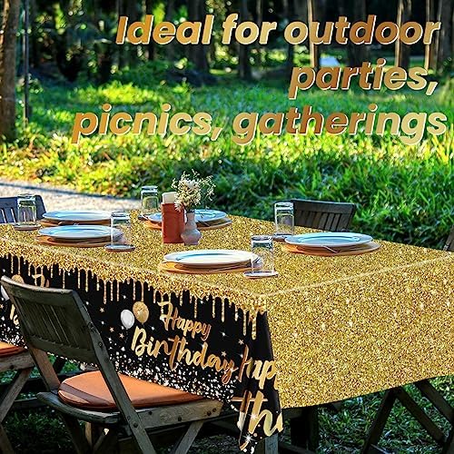 Happy Birthday Tablecloths 3pcs Black and Gold Glitter