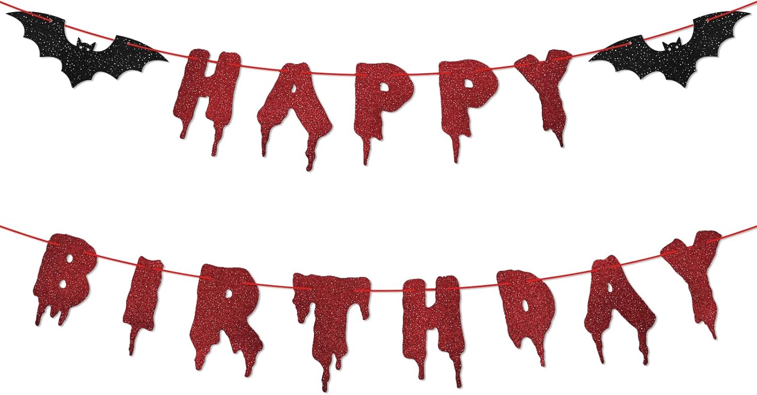 Red Glittery Halloween Birthday Banner