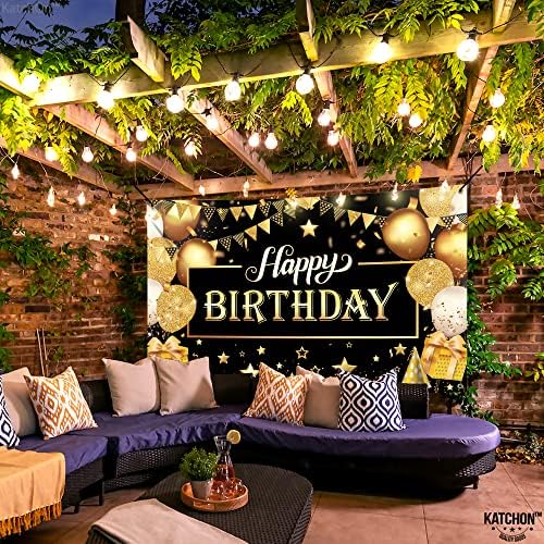 KatchOn Happy Birthday Banner Black and Gold Large 72x44 Inch