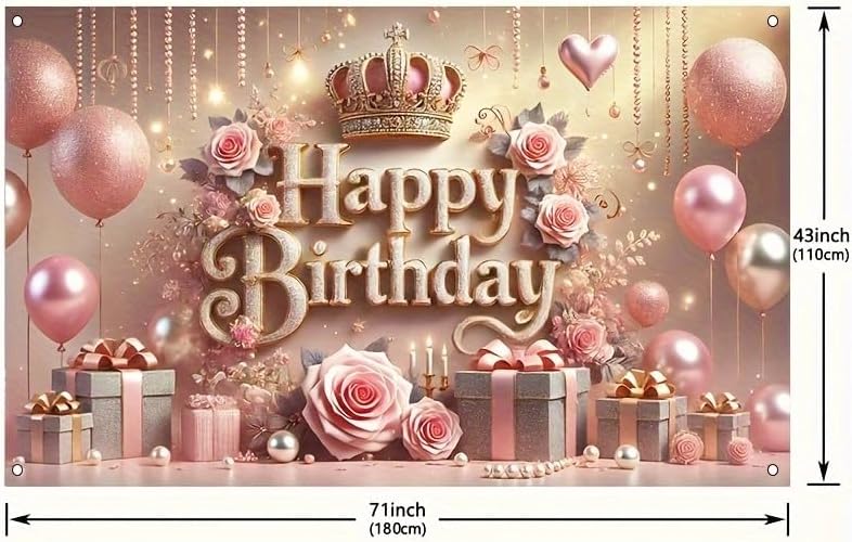 Royal Rose Themed Birthday Backdrop Banner