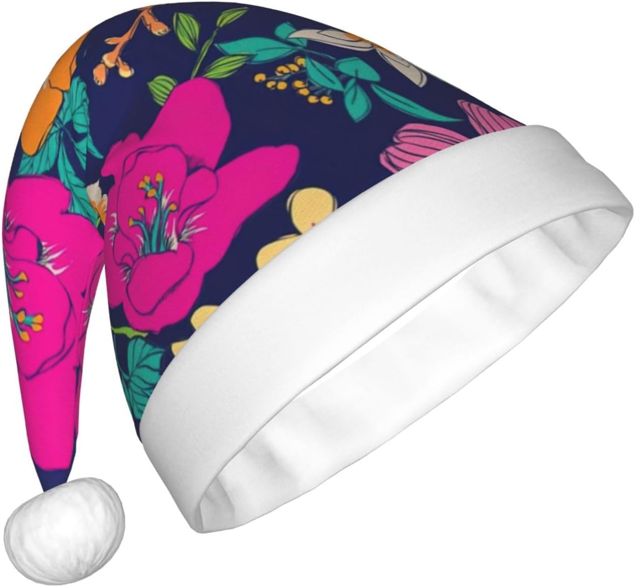 QINZHENG Personalized Santa Hat with Flowers Print