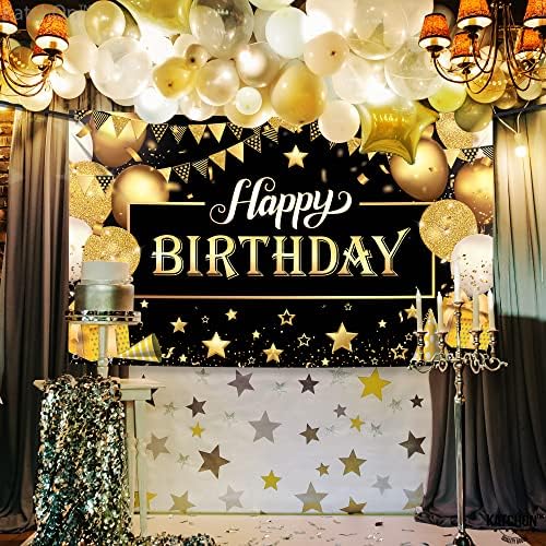 KatchOn Happy Birthday Banner Black and Gold Large 72x44 Inch