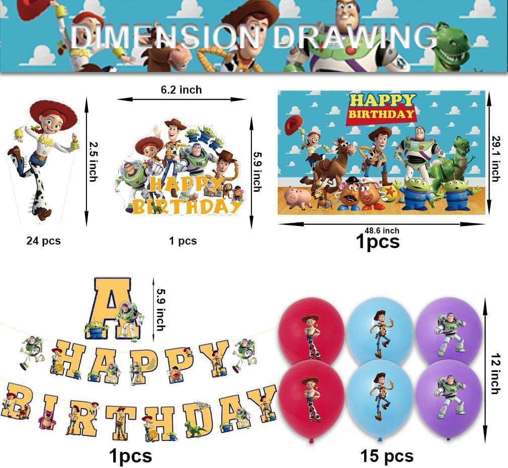 42Pack Toy Story Birthday Supplies Includes Banner Cake Topper Balloons