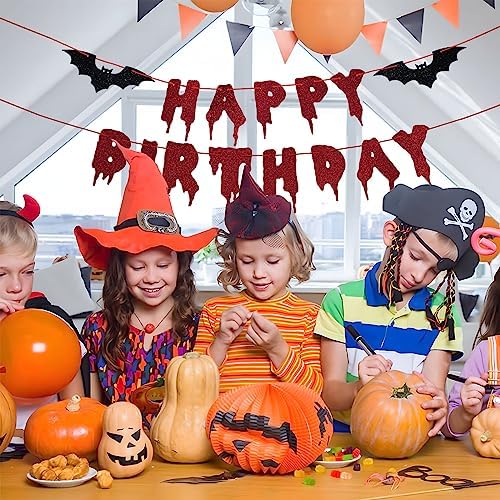 Red Glittery Halloween Birthday Banner