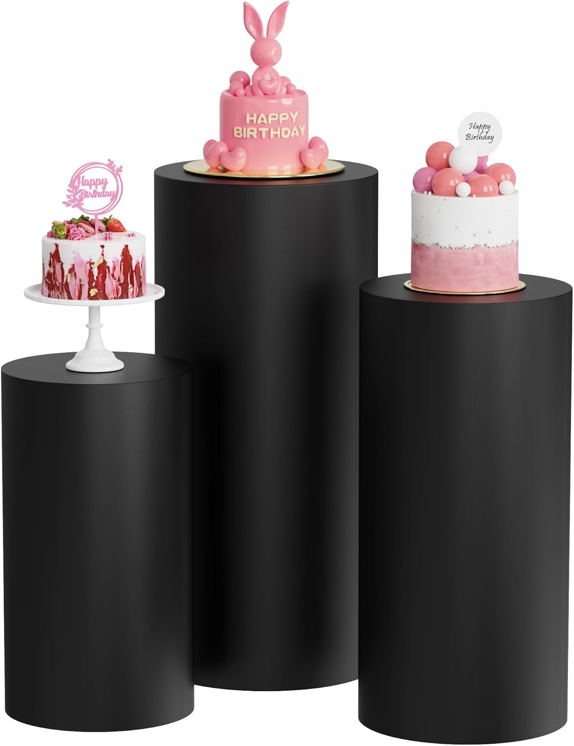 Putros Cylinder Pedestal Covers Black 3Pcs Spandex