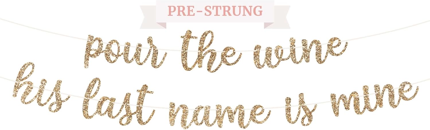 Pre-Strung Gold Glitter Bachelorette Party Banner - No DIY