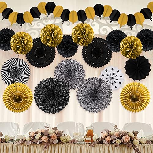 Black and Gold Party Decorations Set
