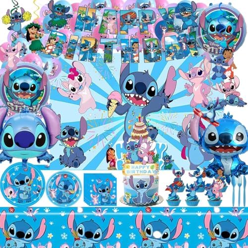 Stitch Themed Birthday Party Supplies Set 123 Pieces Blue