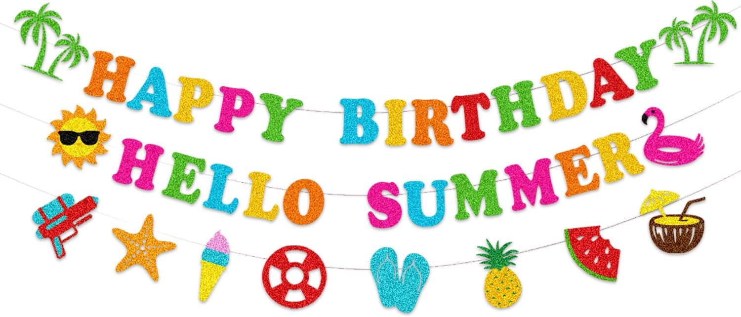 Glitter Happy Birthday Hello Summer Decor Banner Set