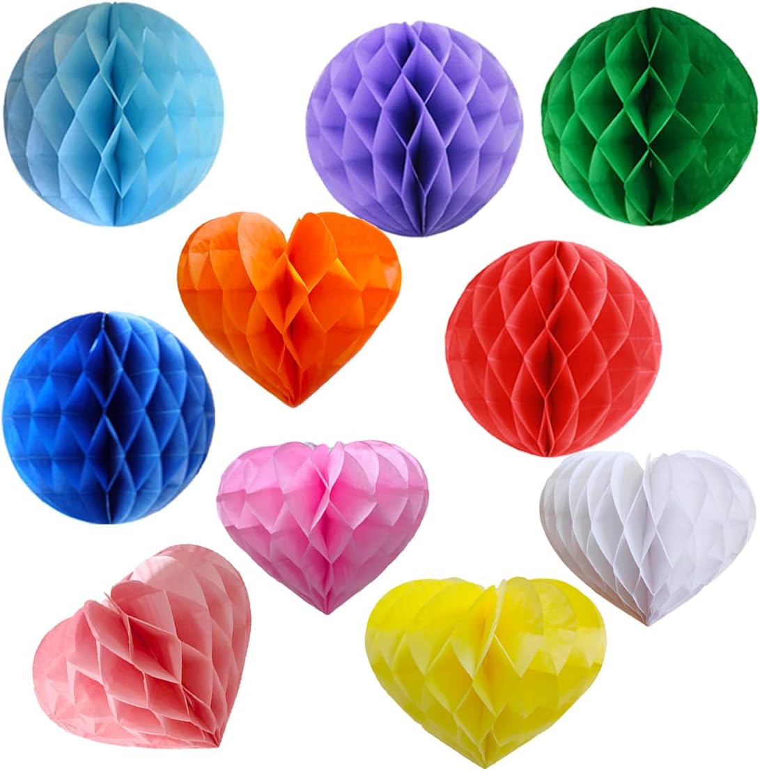 Heart Shaped Honeycomb Balls Party Decorations 10pcs Set