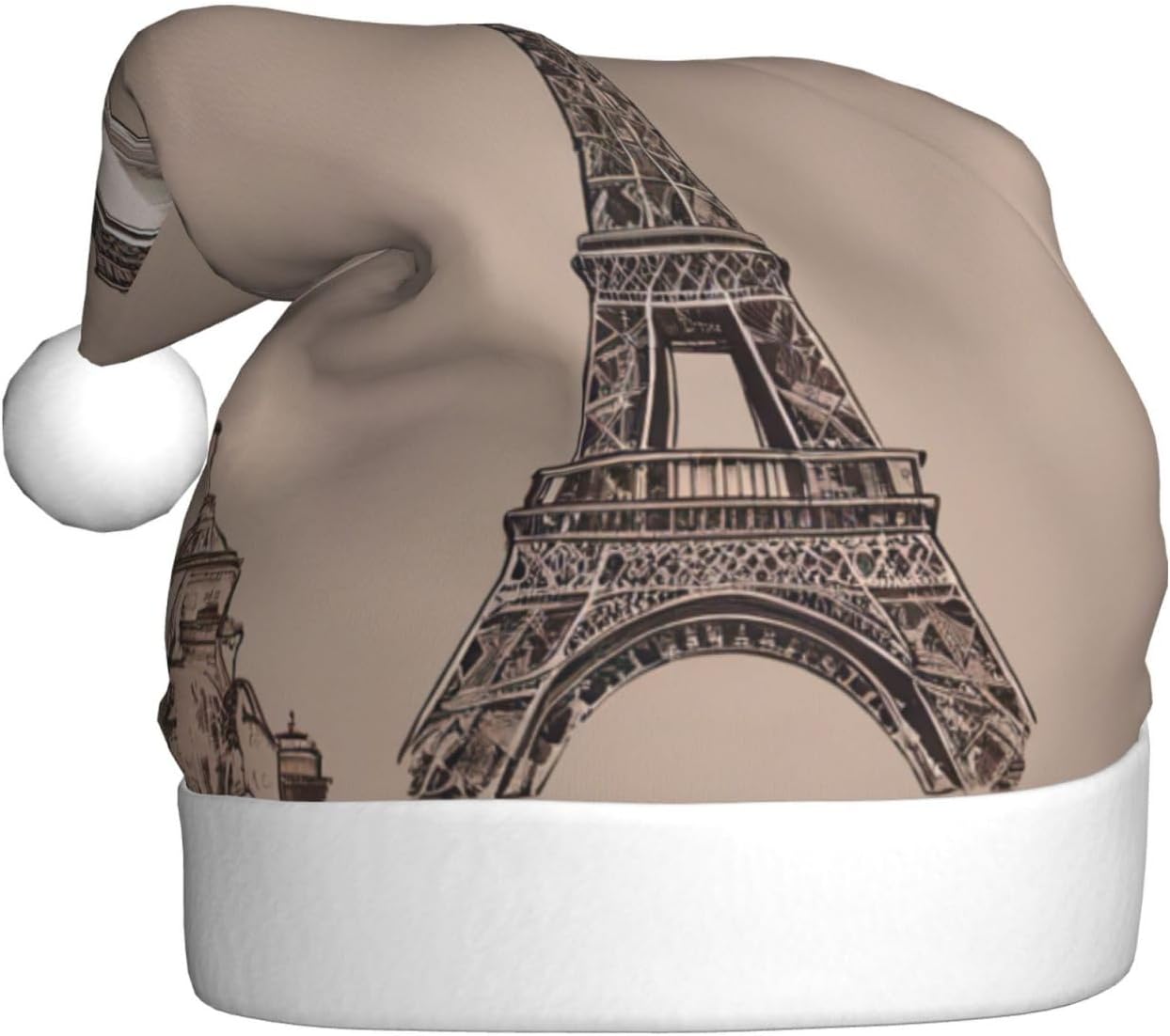 QINZHENG Personalized Santa Hat with Eiffel Tower Print