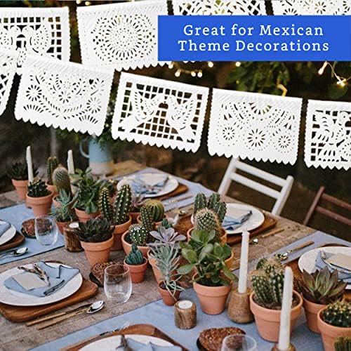 White Papel Picado Banner Set 5 Pack - Mexican Party Decorations