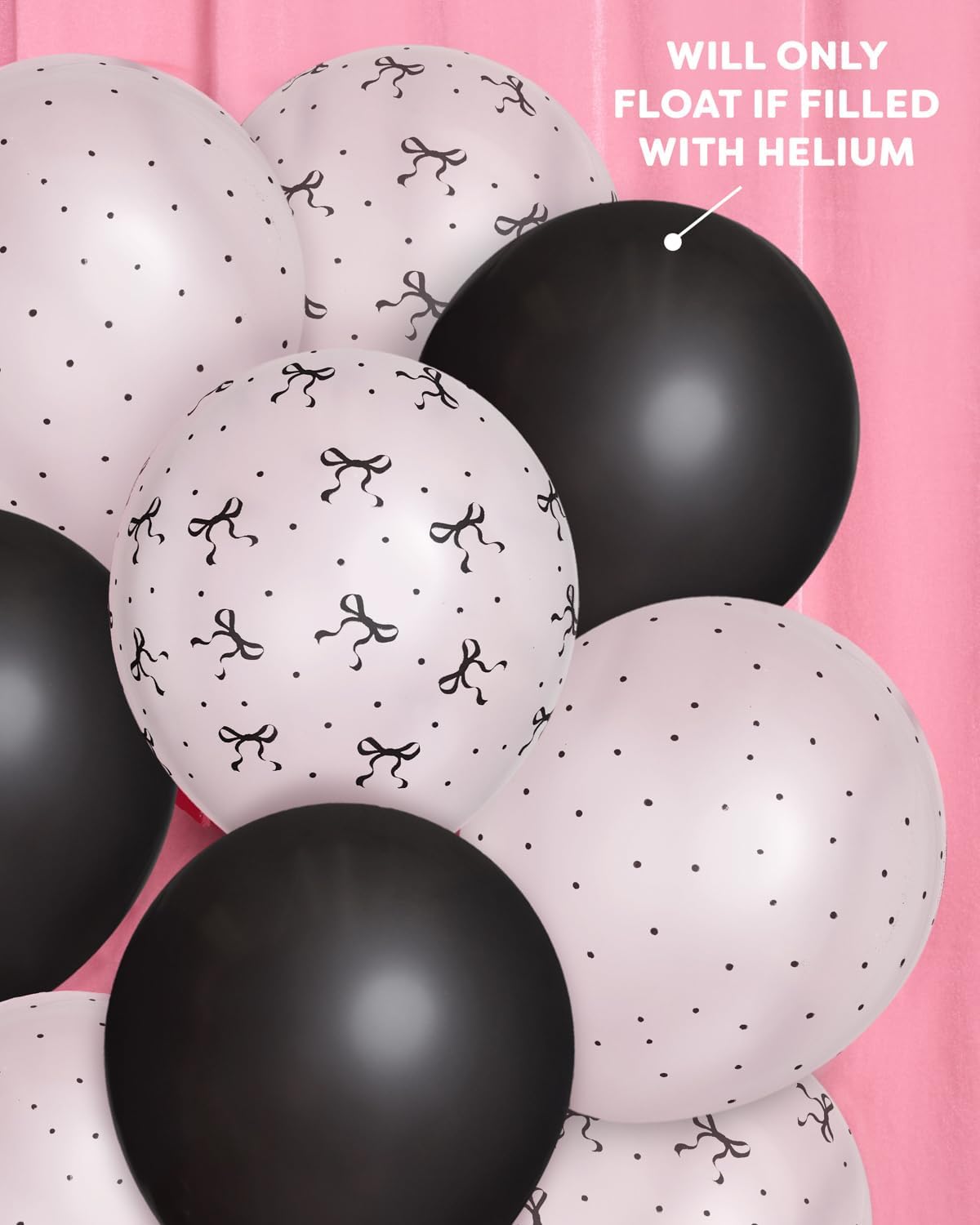 XO Fetti Black and White Bow Latex Balloons 24pk 12