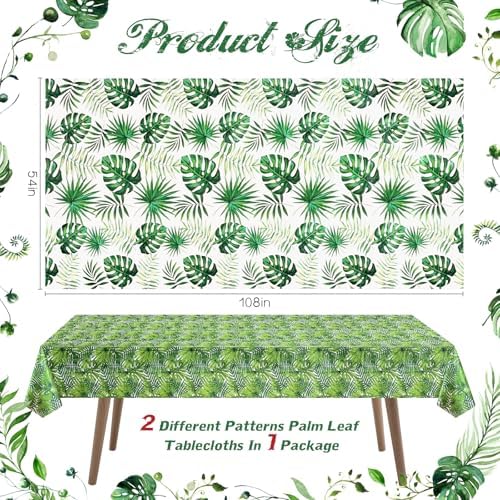 2 Pieces 54x108 Inch Hawaii Palm Leaves Tablecloth Decorations