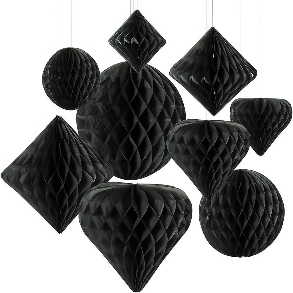 Black Hanging Honeycomb Decorations - 12 Pieces