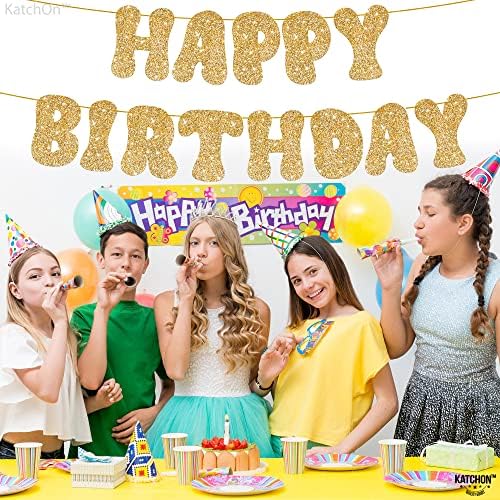 Glitter Gold Happy Birthday Banner - 10 Feet Prestrung