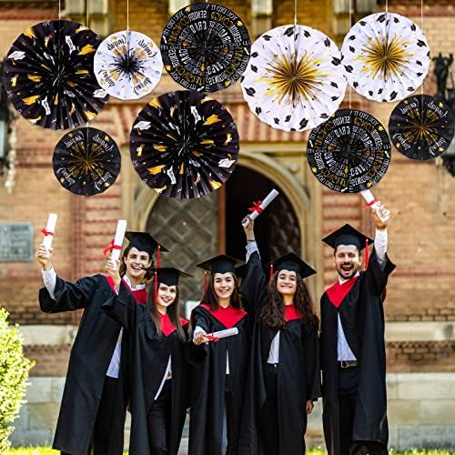 Outus 9 Pcs Graduation Party Decorations Black and Gold Fans