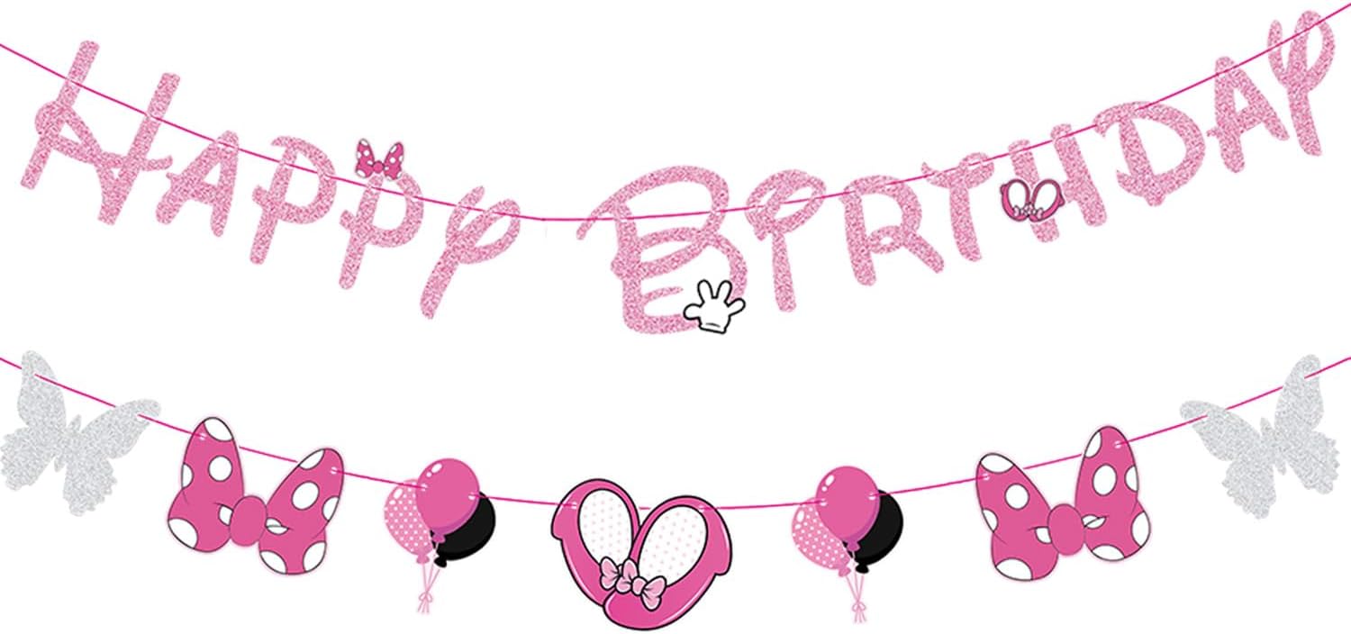 GZDUCK Pink Mouse Birthday Banners for Girls