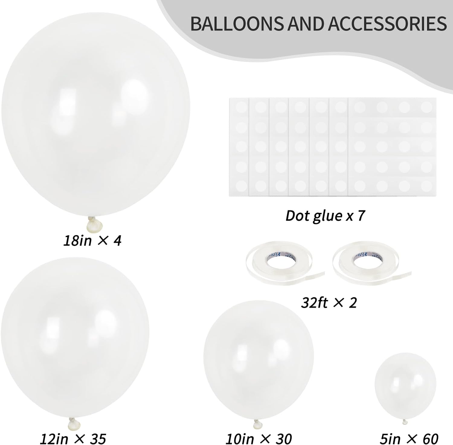 RUBFAC 129pc Clear Balloons Kit Various Sizes
