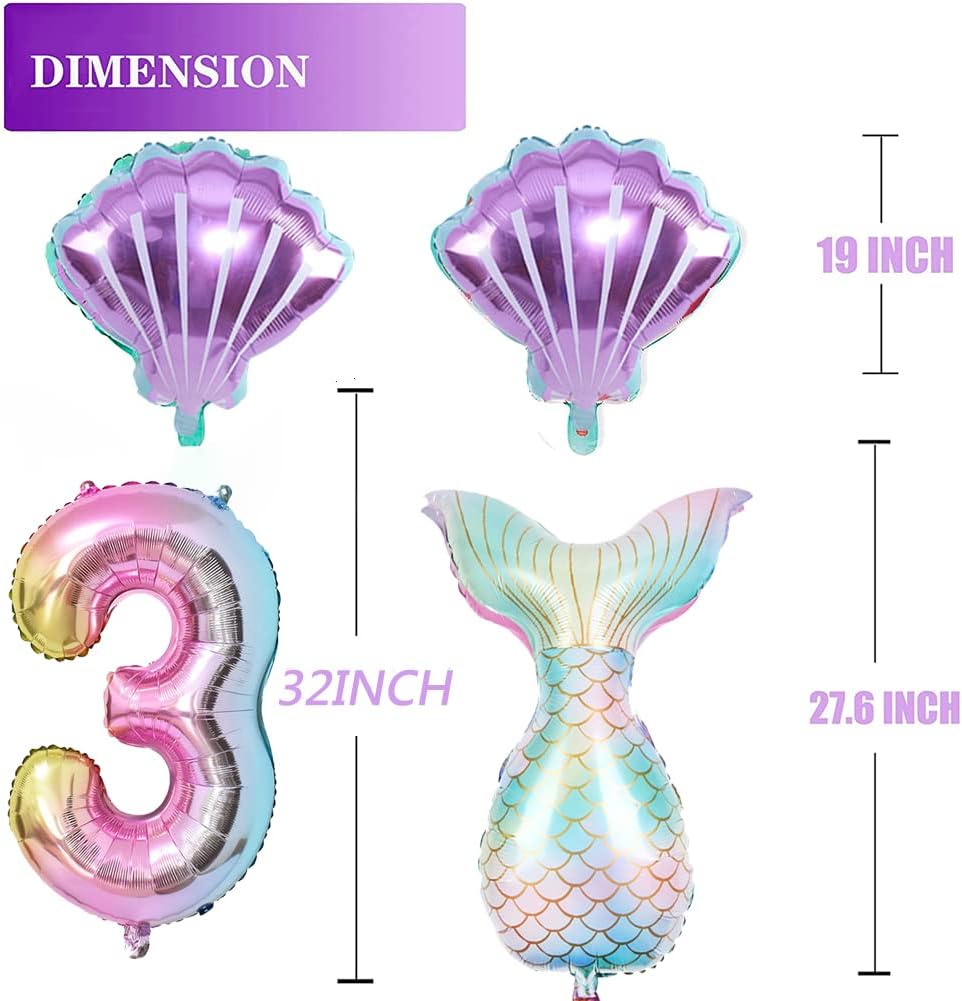 Mermaid Birthday Decor Kit - Foil Balloons with Tail Designs