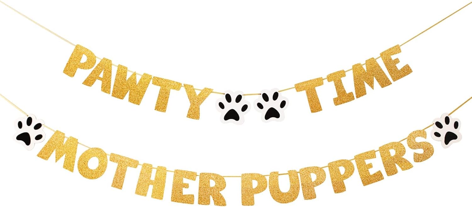 Pre-Strung Dog Birthday Banner with Gold Glitter