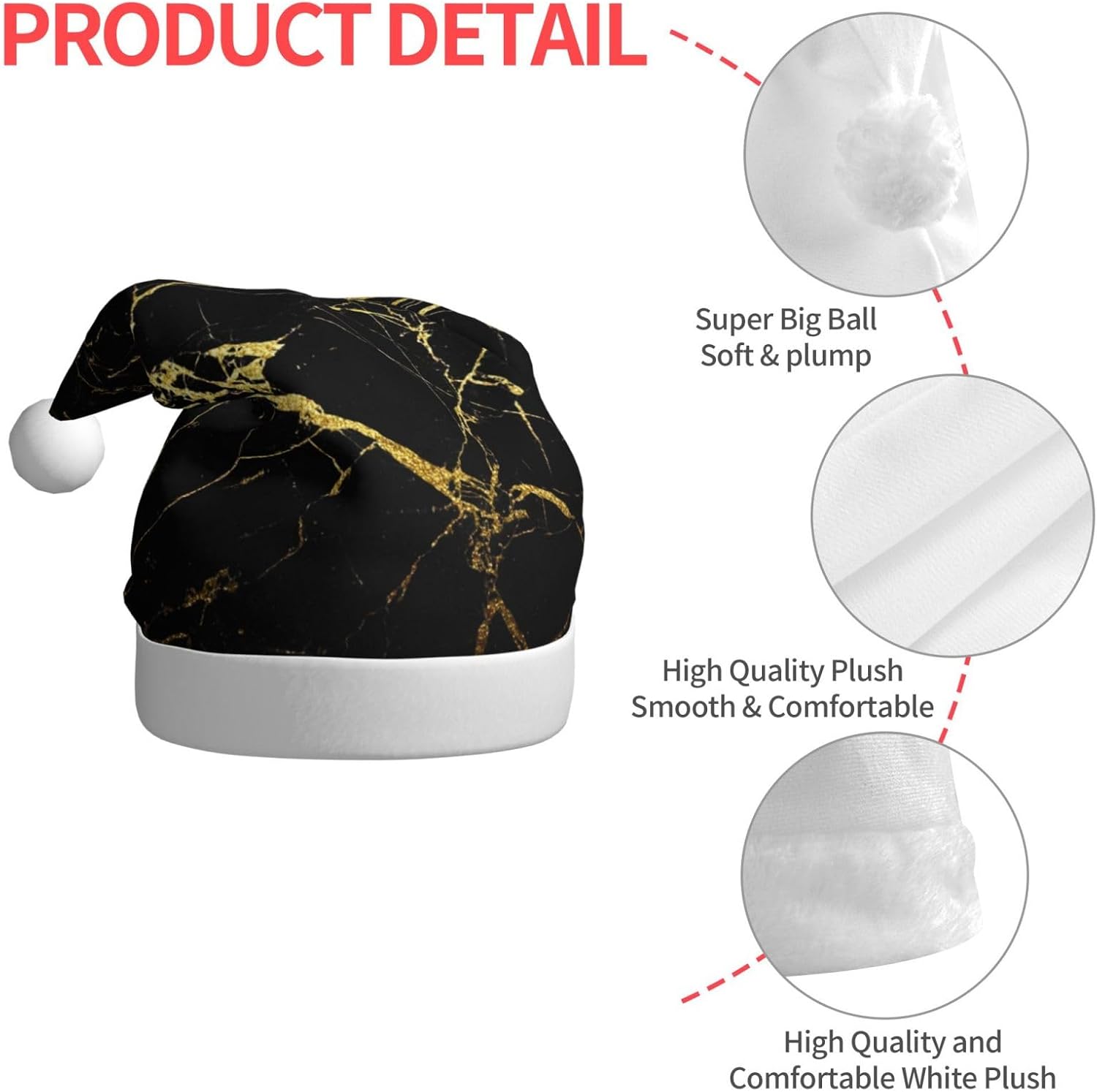 QINZHENG Gold Black Santa Hat Velvet Plush Xmas Decoration