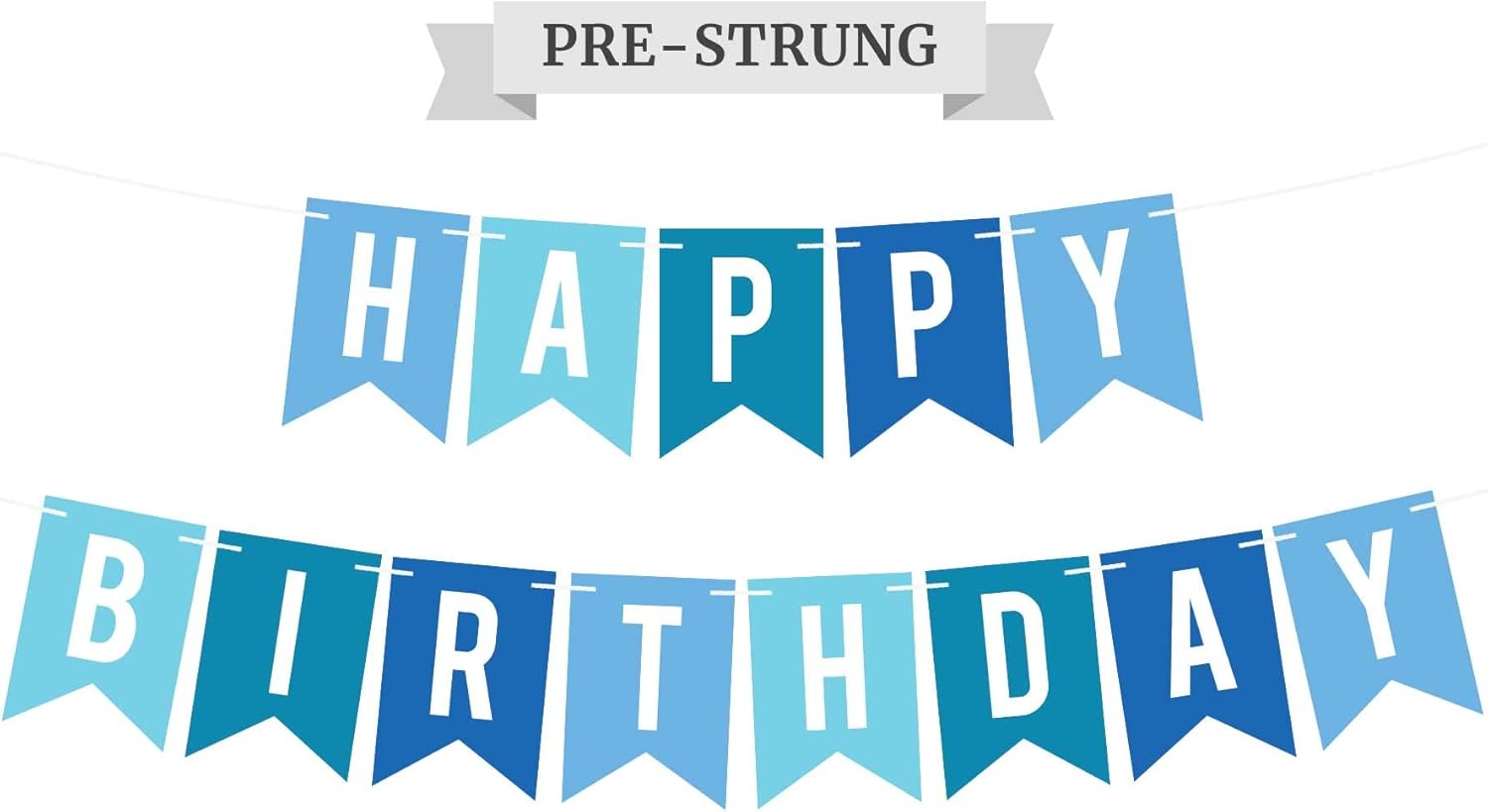 Pre-strung Happy Birthday Banner Blue