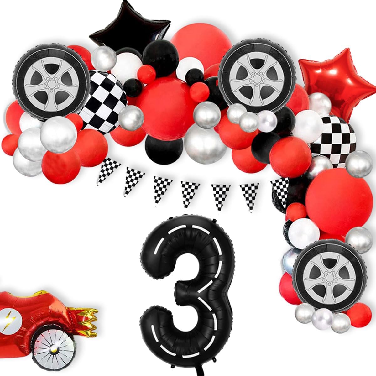 Eostankr Race Car 3rd Birthday Balloons Decorations 7 Pcs