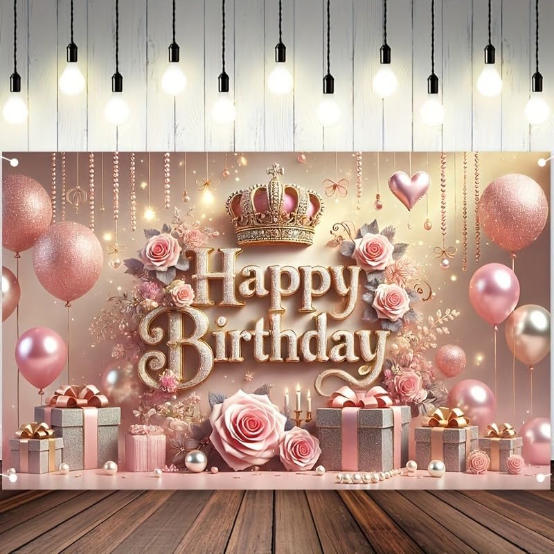 Royal Rose Themed Birthday Backdrop Banner