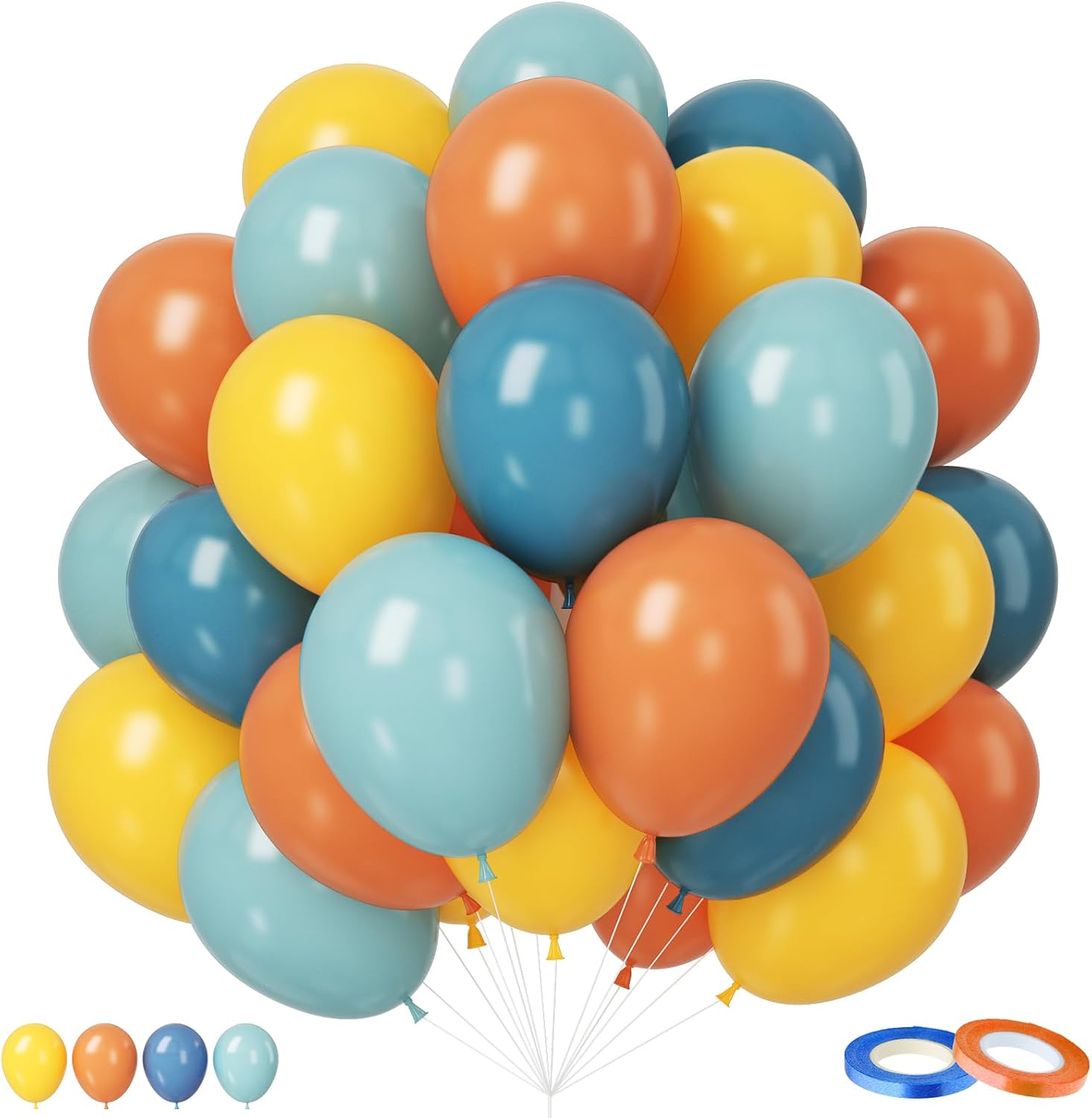 Retro Blue Yellow Orange Balloons 12 Inch Party Decoration