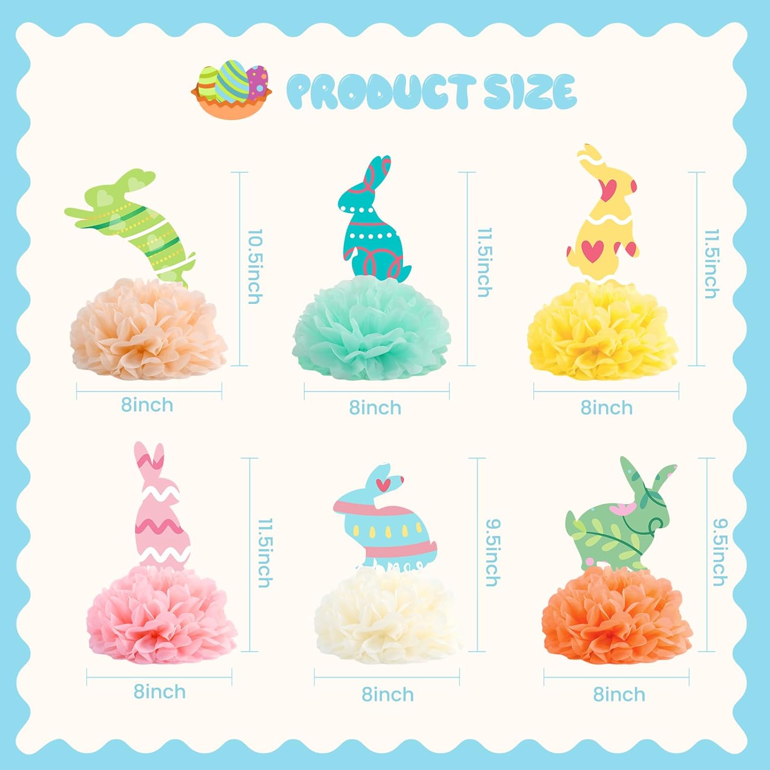 Fonder Mols 12pcs Bunny Tissue Paper Pom Poms Flowers Kit