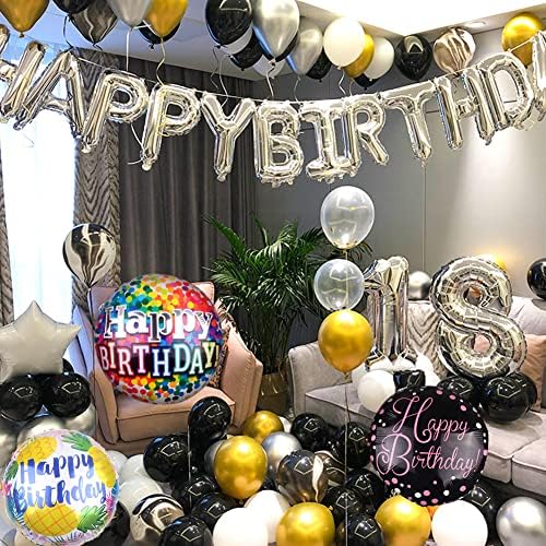 50 Piece Happy Birthday Foil Balloons Set with 12 Designs
