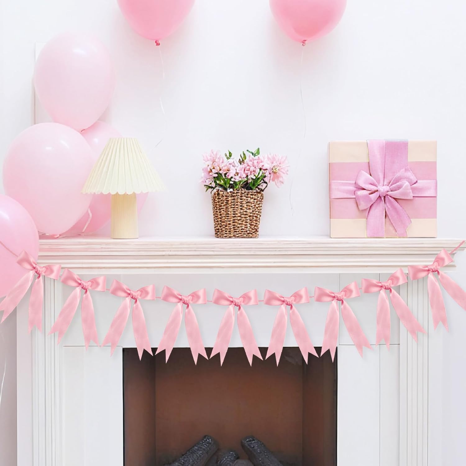 Pink Bow Garland for Birthday Decor and Baby Shower