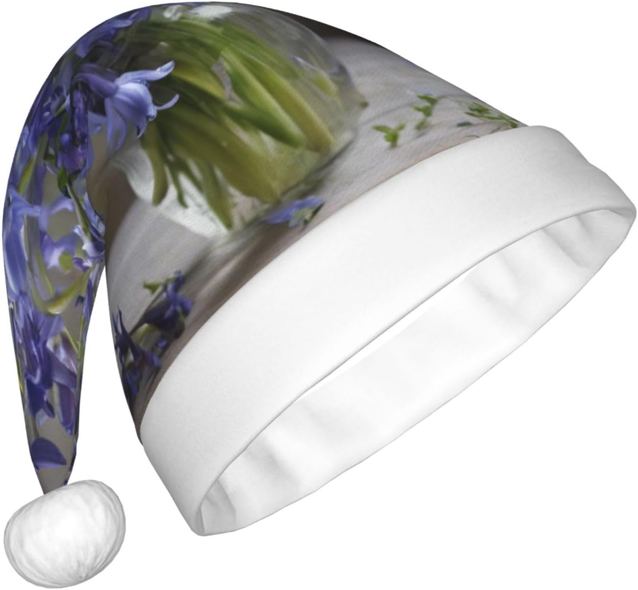 QinZheng Personalized Santa Hat with Bluebell Bouquet Print