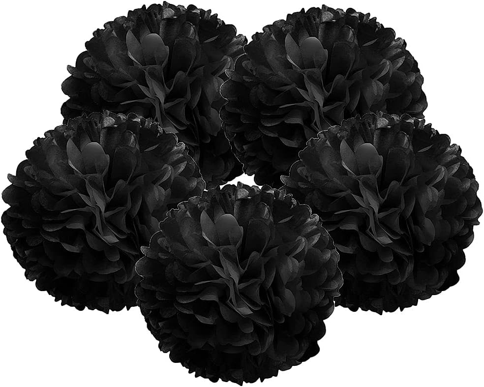 WIRESTER 5 Pcs 15 Inch Black Tissue Paper Flower Pom Poms