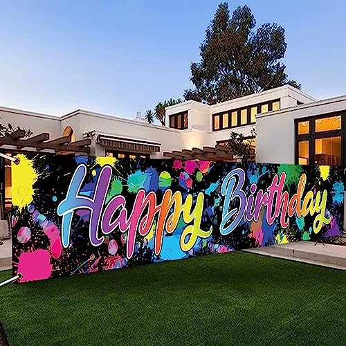 118 x 20 Inches Neon Happy Birthday Yard Banner Sign