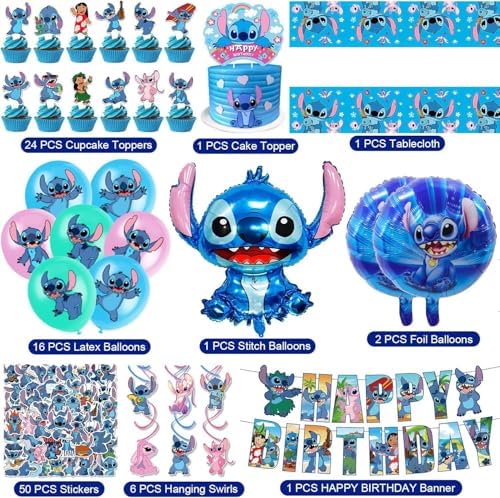 Stitch Party Supplies 102 PCS Themed Birthday Decorations Set