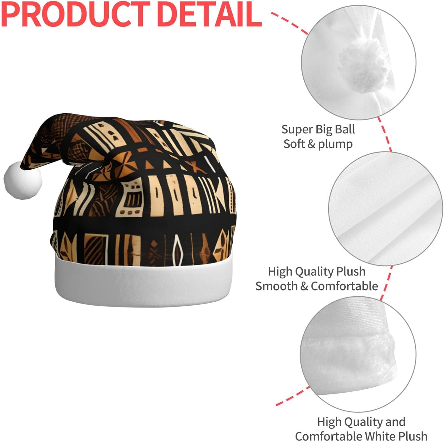 QINZHENG Velvet Plush Santa Hat With African Tribal Print