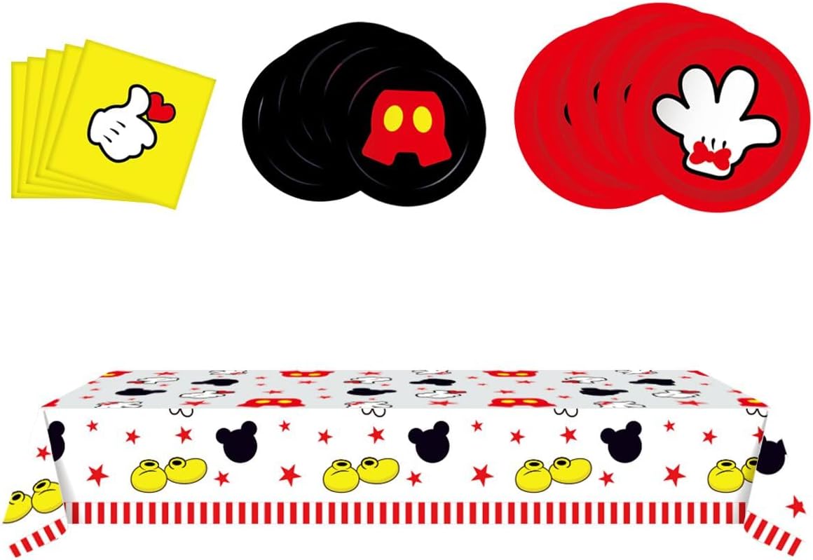 Mouse Party Supplies Kit 16 Paper Plates 20 Napkins and Table Cloth