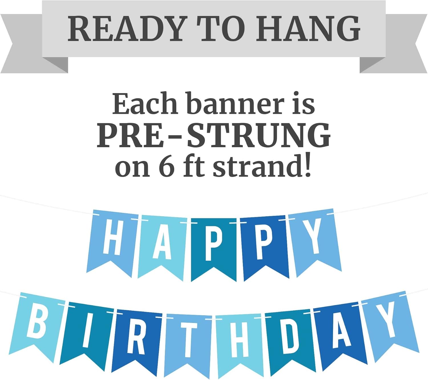 Pre-strung Happy Birthday Banner Blue