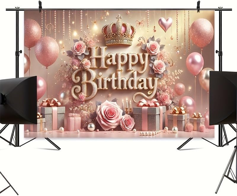 Royal Rose Themed Birthday Backdrop Banner